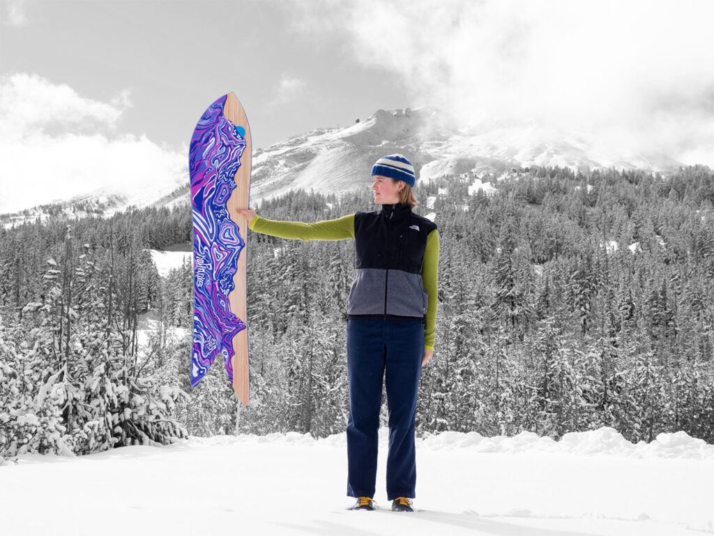 SnoPlanks Asym Fish snowboard at Mount Bachelor